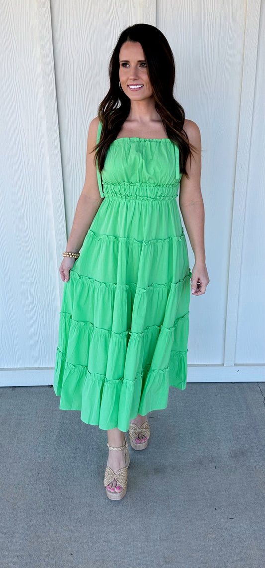 Lime Green Tiered Ruffle Midi Dress