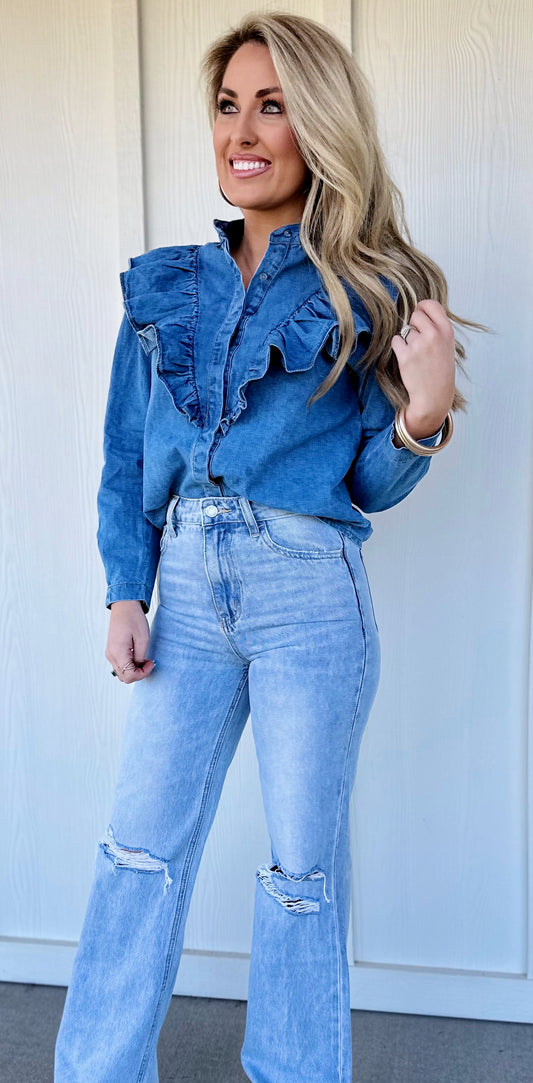 Denim Ruffle Top