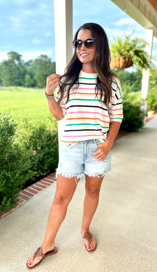 Short Sleeve Stripe Knit Top