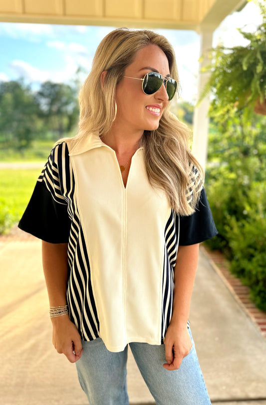 Navy Stripe Collar Top