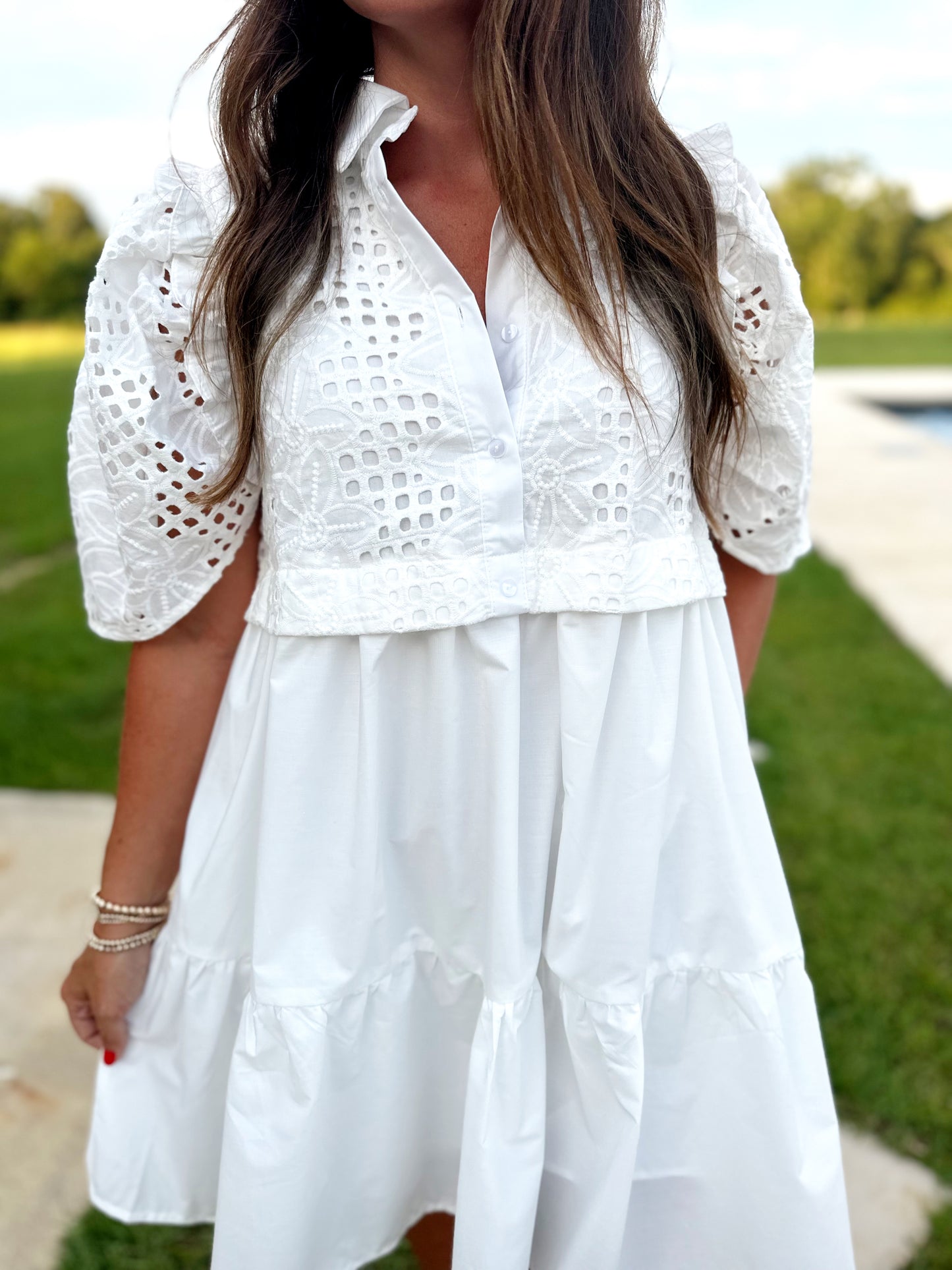 White Collar Tiered Dress