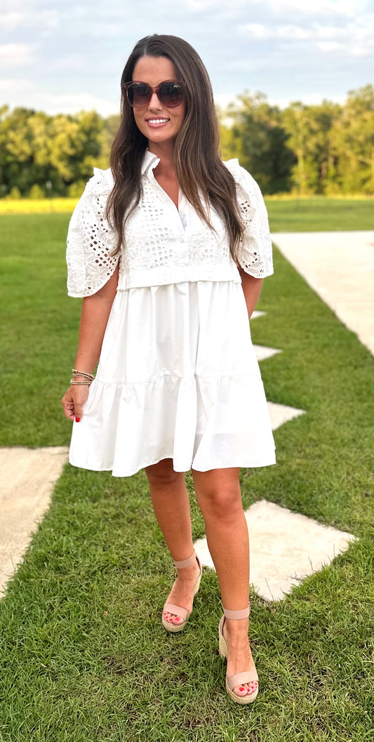 White Collar Tiered Dress