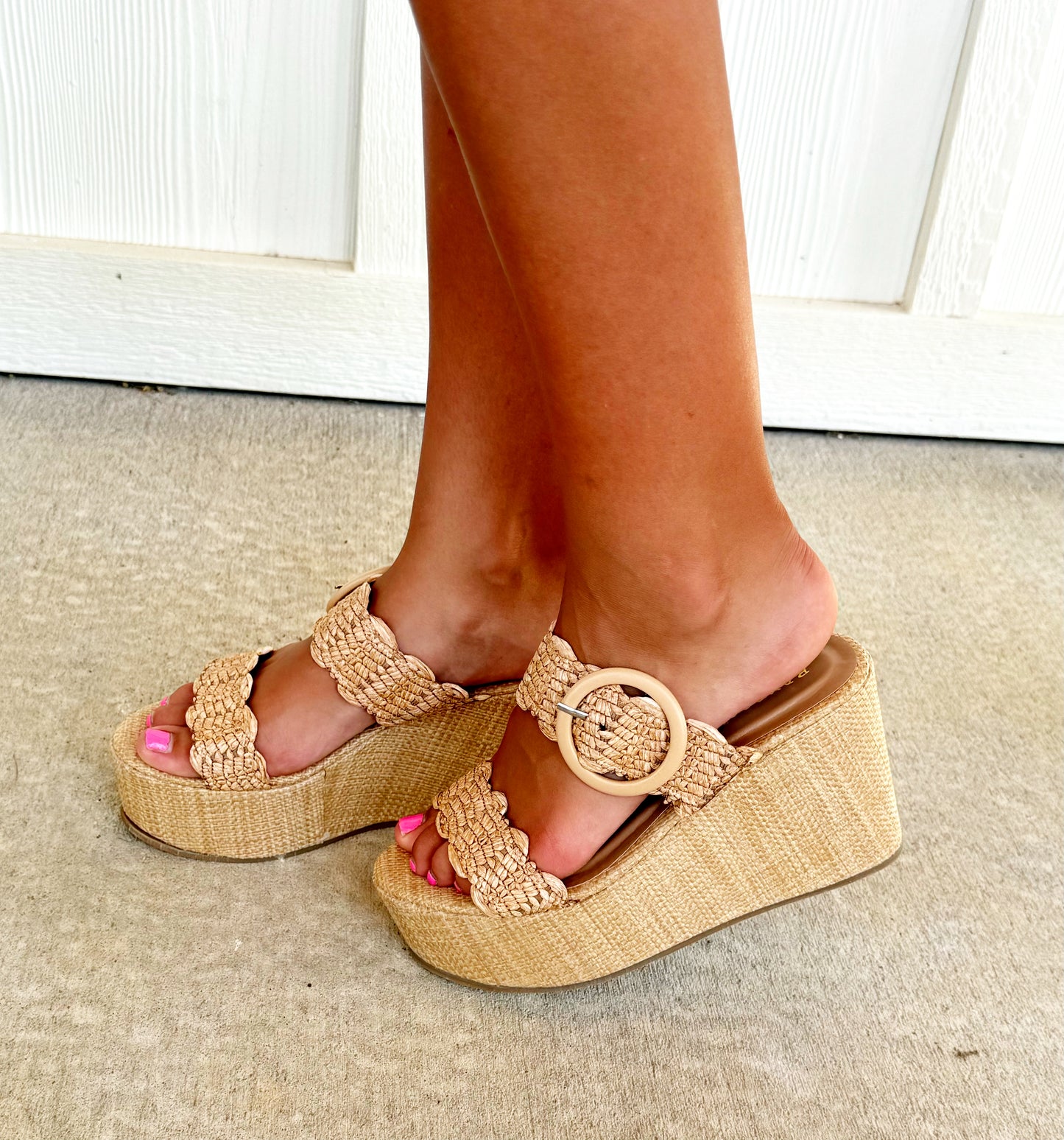 Tan Woven Double Band Wedge