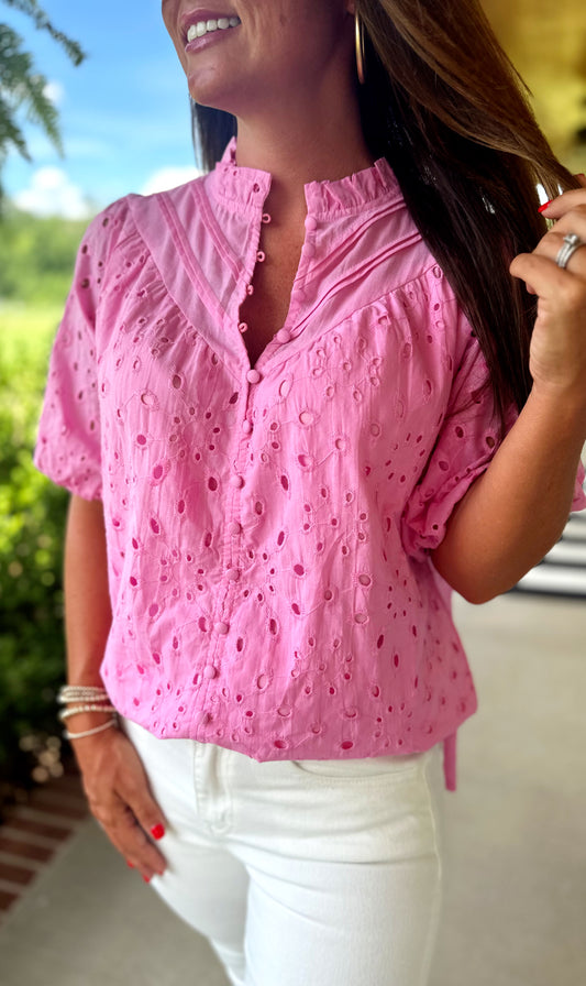 Mauve Button Eyelet Top