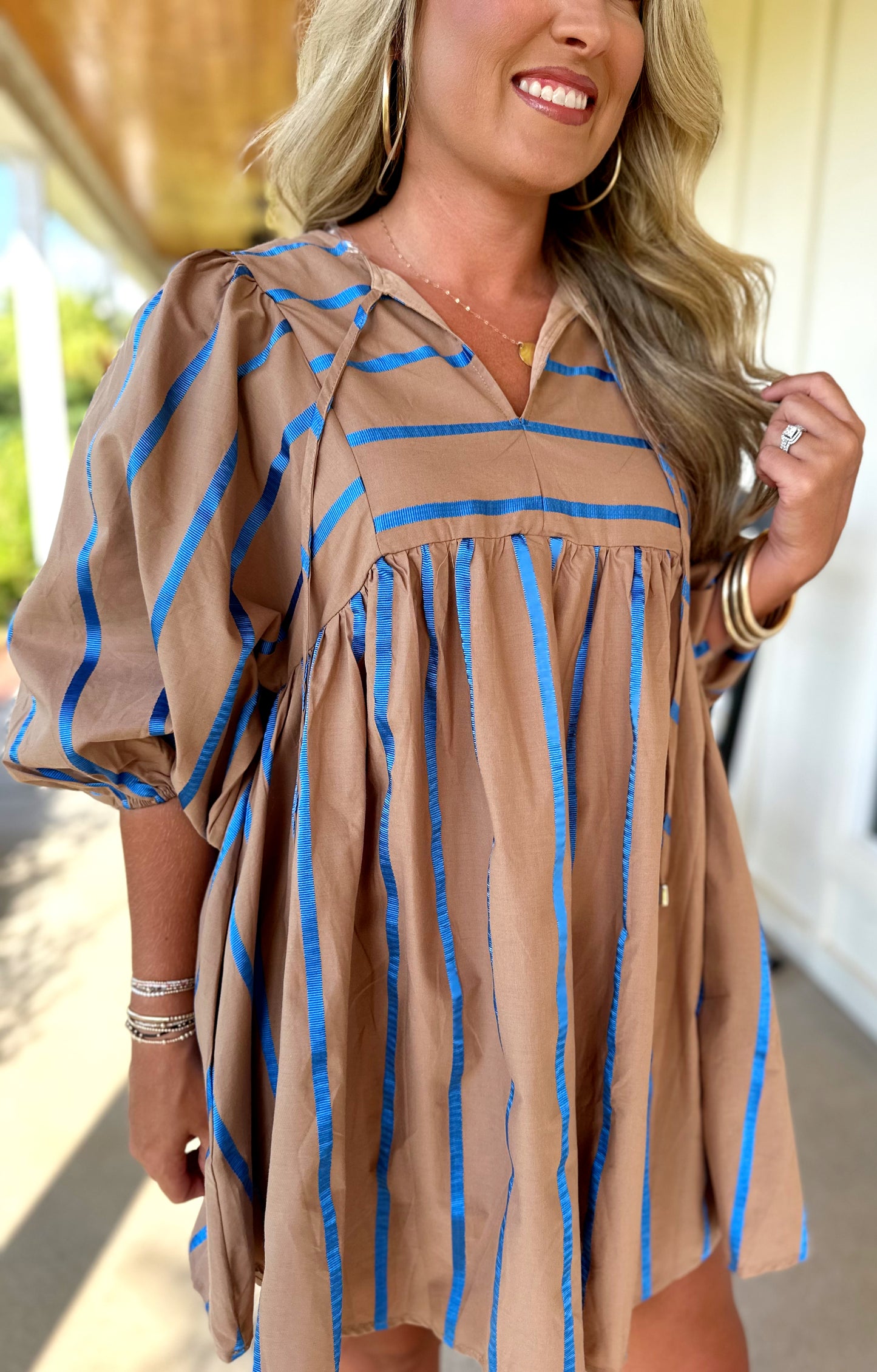 Blue/Taupe Babydoll Dress